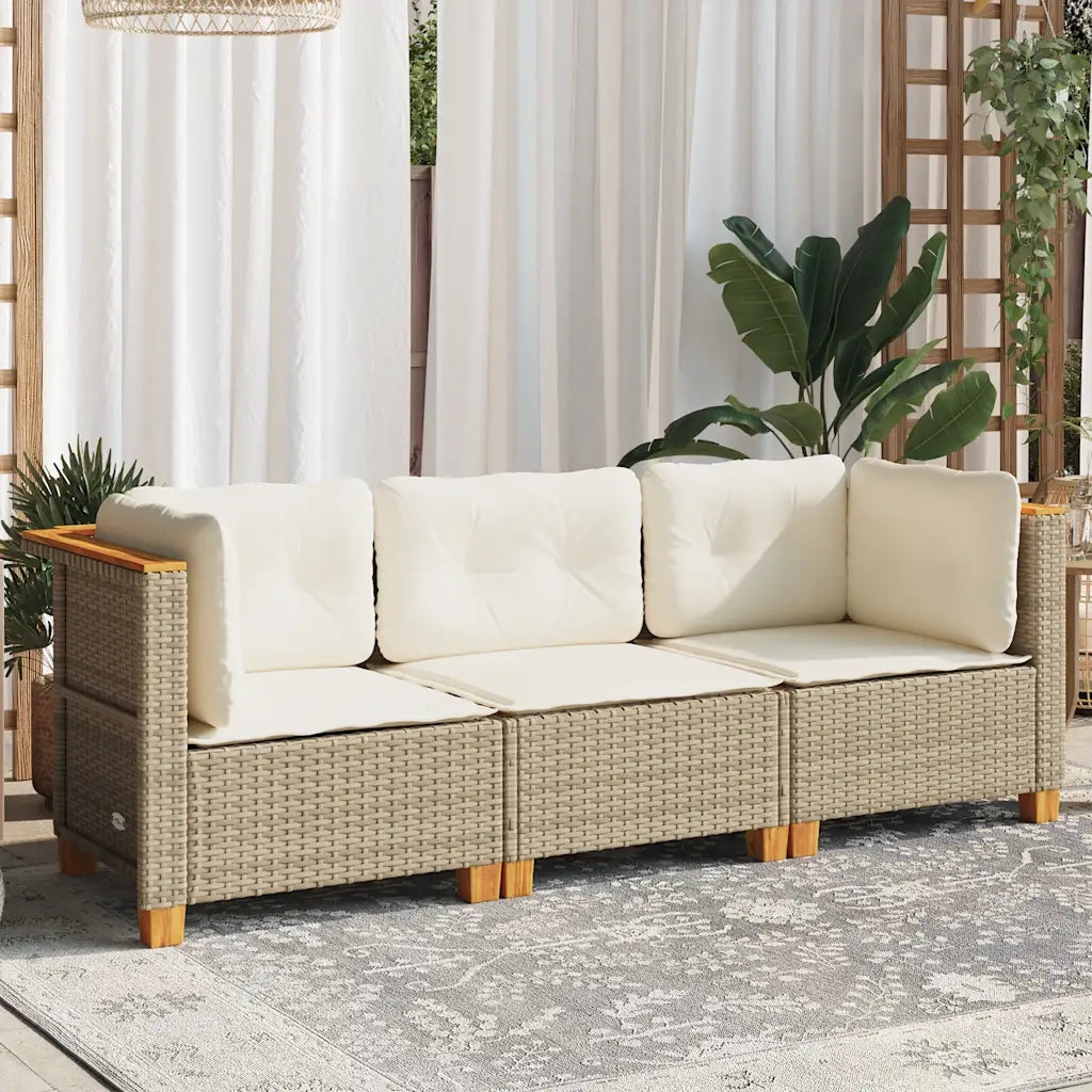 Divano da Giardino con Cuscini a 3 Posti Beige in Polyrattan 365919