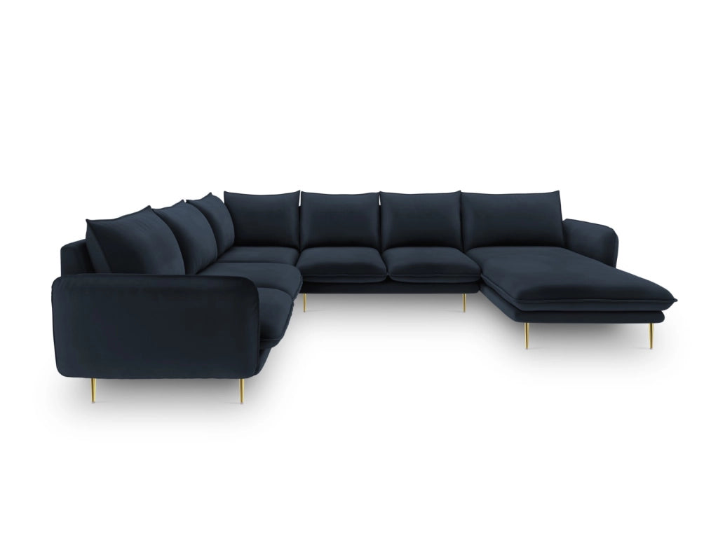 Cosmopolitan Design - Divano panoramico sinistro "Vienna" 7 posti in velluto blu scuro 