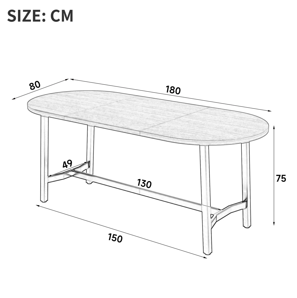 Tavolo da pranzo nero 180×80 cm in MDF e ferro per 6–8 persone