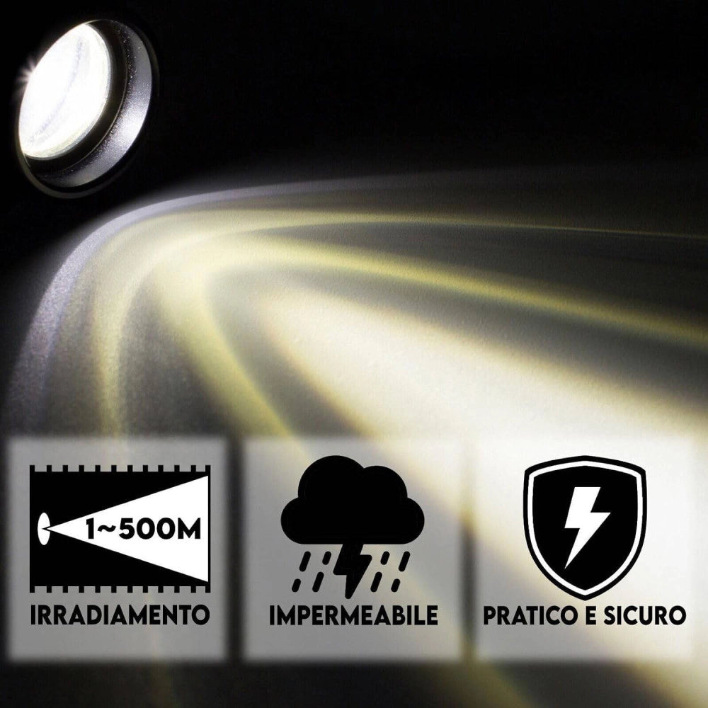 Trade Shop - Torcia A Led Professionale Ricaricabile Potente Luce Zoom Fino A 500mt Powerbank -
