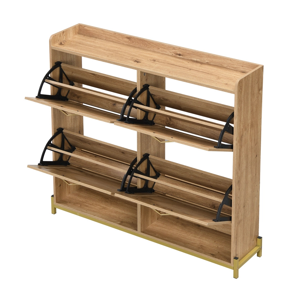 Scarpiera con 4 Ante e Ripiano Superiore; Struttura in Metallo; Stile Naturale; in MDF; Effetto Legno; 108;5×24×100 cm