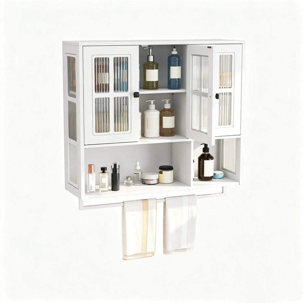 Armadietto Bagno a Muro 3 Ante ¨C MINIMAL ¨C Legno Bianco con Specchio e Ripiani
