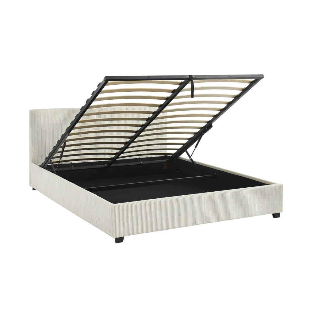 Letto a cassettone con rete a doghe 160x200cm, velluto a coste grosse,