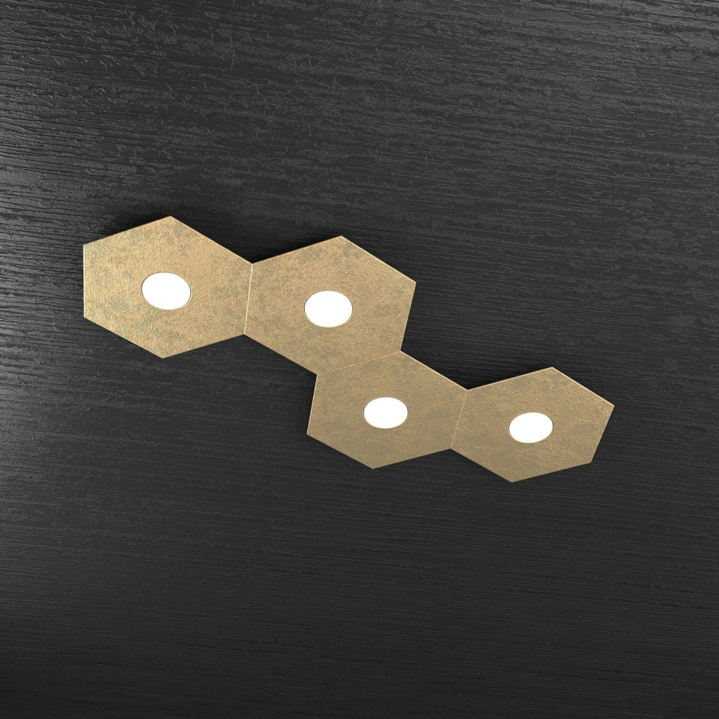 HEXAGON APPLIQUE-PLAFONIERA 4 LUCI FOGLIA ORO 1142-4L-FO
