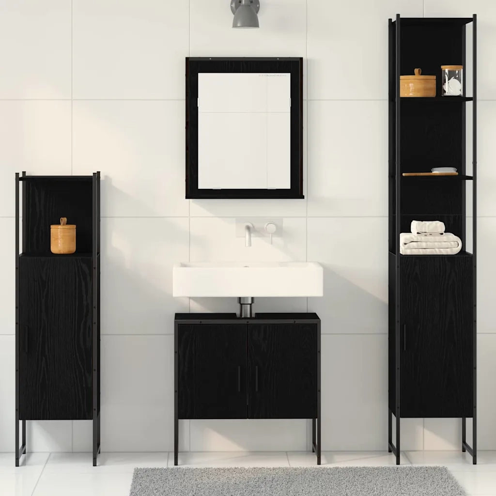 Set di mobili per il bagno 4 pcs Nero Legno multistrato 3334411