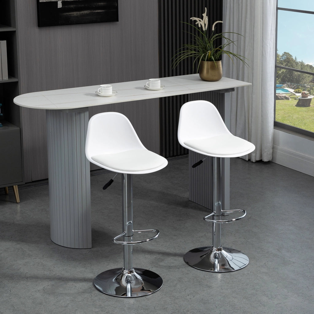 Easycomfort Set 2 Sgabelli da Cucina di Design Girevoli con Schienale, Poggiapiedi e Altezza Regolabile, in Similpelle e PP, Base in Acciaio, 38x42x82-104cm, Bianco