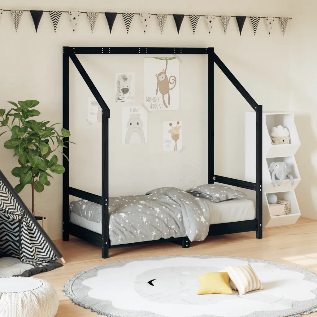 Giroletto per Bambini | Letto Infantile | Lettino Nero 70x140 cm in Legno Massello di Pino