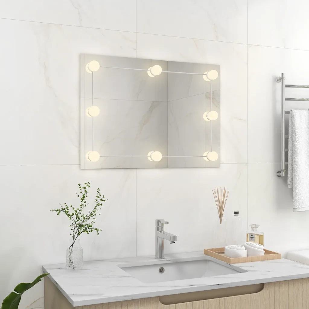 Specchio Parete-Specchio a Muro-Specchio Decorativo Rettangolare Senza Cornice con Luci LED Vetro 487893