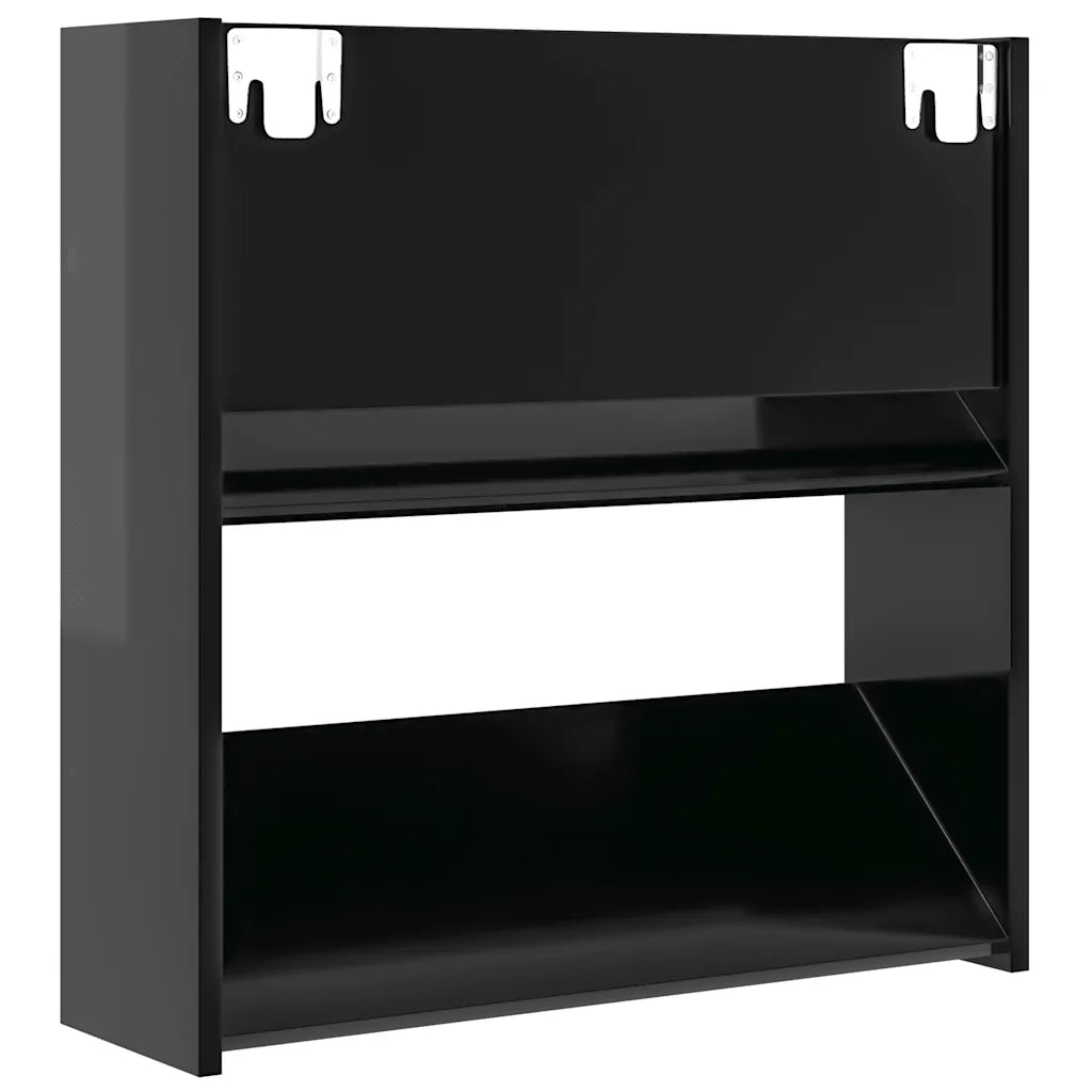 Scarpiere a Muro Nero Lucido 2 pz 60x18x60 cm in Truciolato