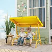 Dondolo per Bambini da Esterno a 2 Posti con Tettuccio Regolabile e Cinture di Sicurezza, 112x75x120 cm, Giallo