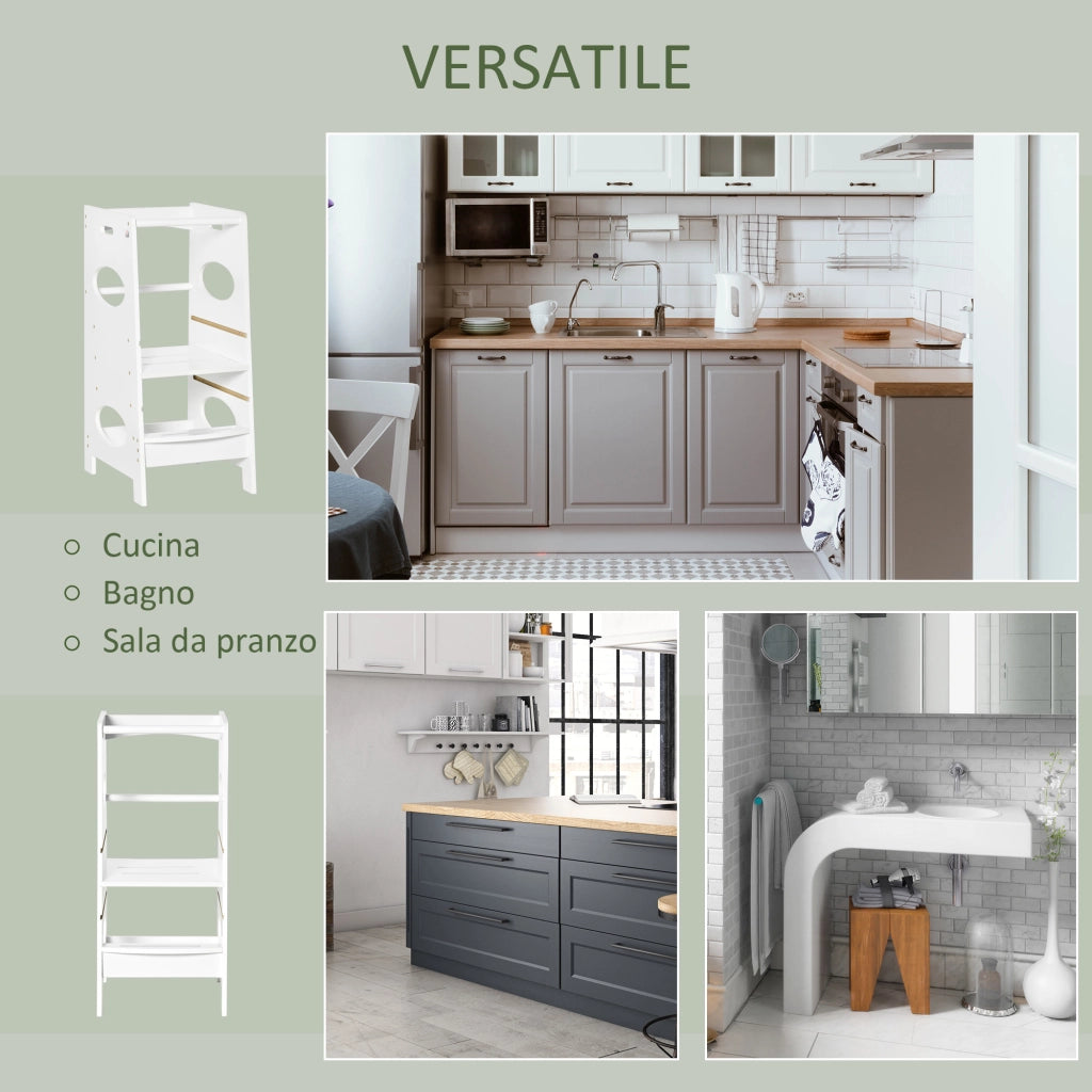 Scala Montessori Regolabile 3 Livelli ¨C zephmum ¨C Legno Bianco