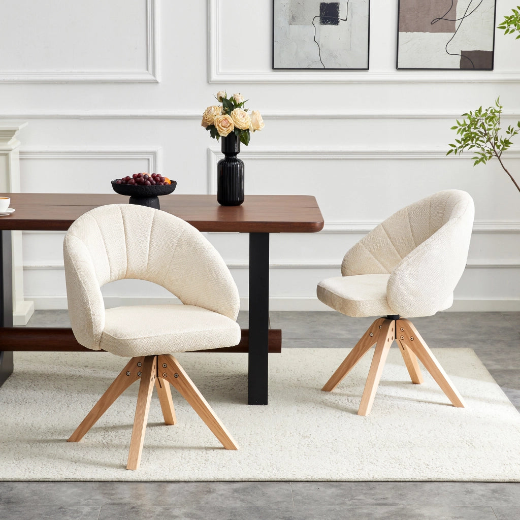 SEDIA Girevole 360° Set da 2 pezzi Tessuto bianco Legno massello 84 cm