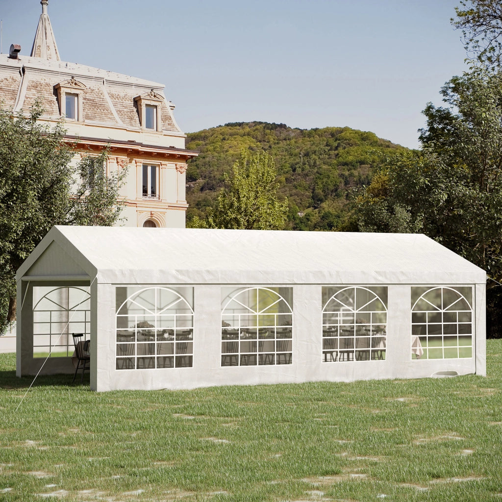 Gazebo da giardino 4x8m ¨C Xylo ¨C struttura acciaio galvanizzato bianco con 8 finestre