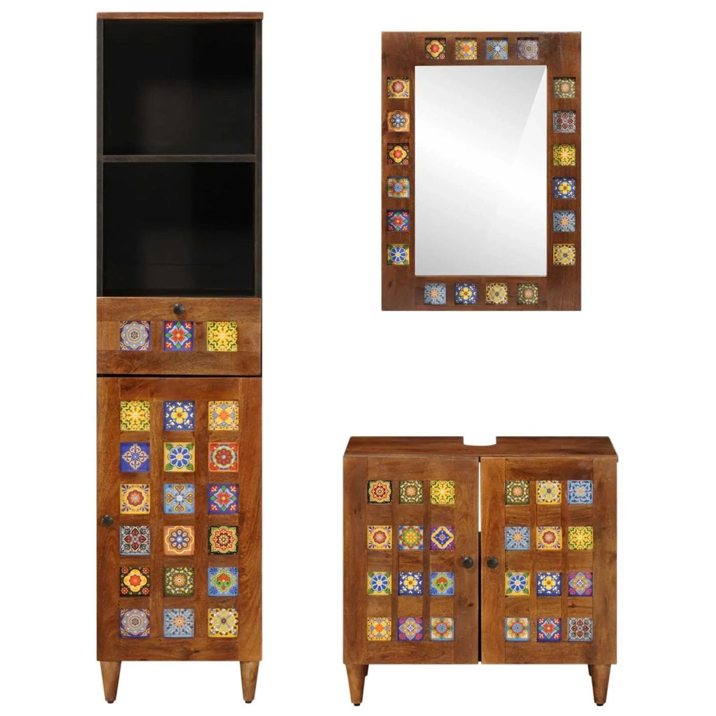 Set di mobili per il bagno 3 pcs Noce Legno di mango massello
