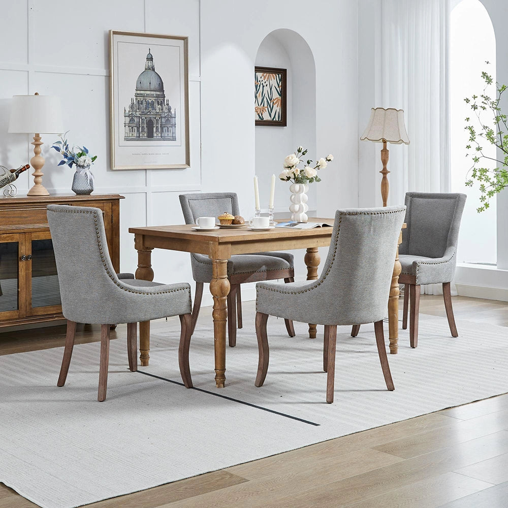 Set 2 sedie Ultra Side - Xylo - tessuto grigio gambe legno con borchie bronzo