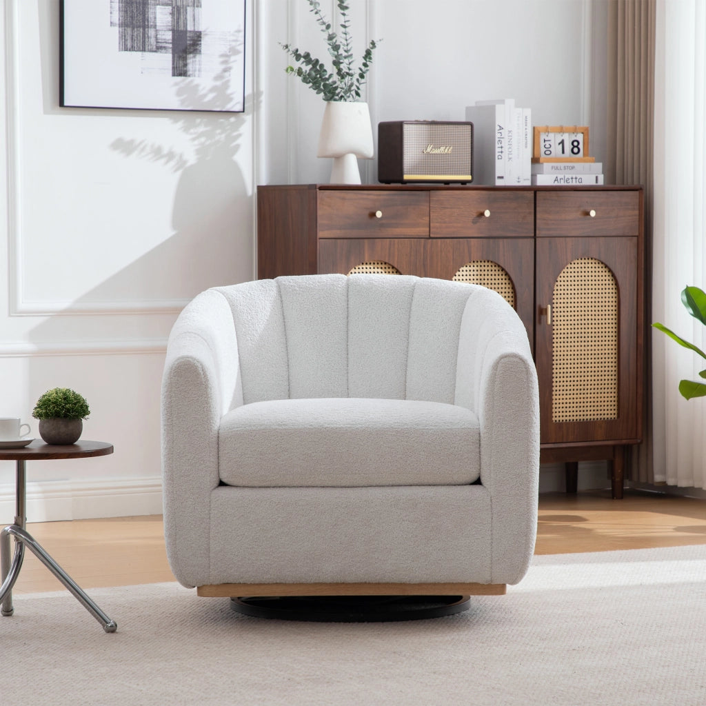 Poltrona Pouf Rotante in Tessuto Chenille con Poggiapiedi ¨C MINIMAL ¨C Avorio