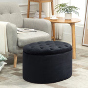 Pouf contenitore imbottito ovale con vano nascosto e coperchio rimovibile, in poliestere effetto velluto nero