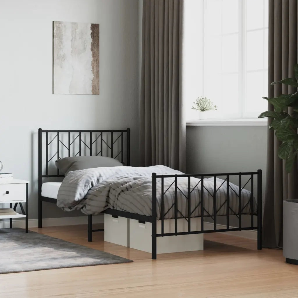 Letto singolo | Letto per adulti | Giroletto con Testiera e Pediera Metallo Nero 90x200 cm