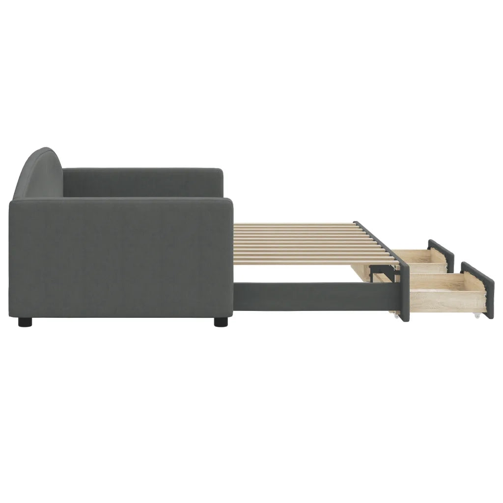 Divano Letto Estraibile Cassetti Grigio Scuro 90x200cm Tessuto