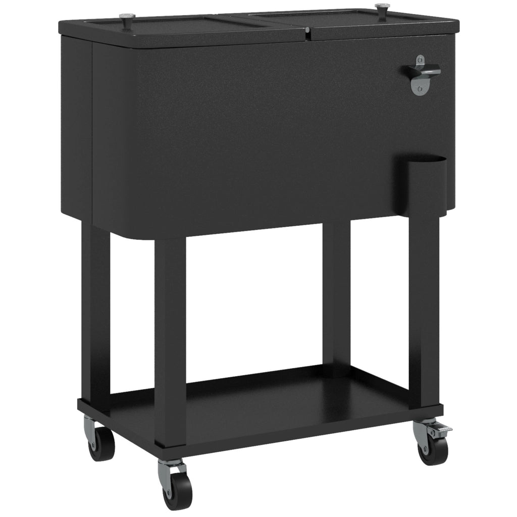 Carrello per Feste con Ruote e Portabottiglie ¨C Minimal ¨C 56L 67x35x80 cm Nero