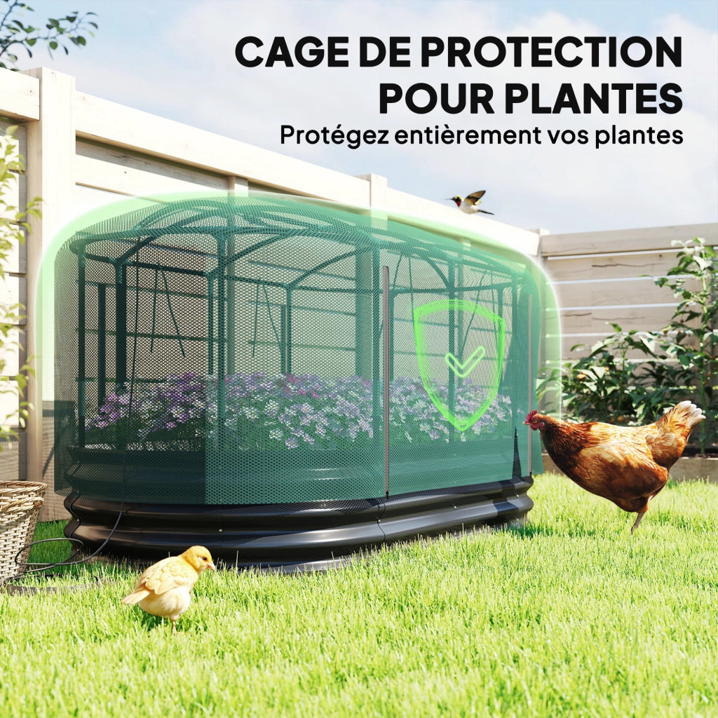 Fioriera rialzata da giardino con gabbia protettiva ¨C Xylo ¨C acciaio galvanizzato grigio e verde 180x90x93