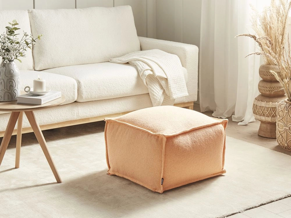 Pouf in cotone arancione imbottito con EPS di forma quadrata 50 x 50 cm poggiapiedi soggiorno accessorio per la casa