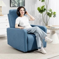 Poltrona Relax Reclinabile Manualmente a 135°, Girevole a 360° con Funzione Dondolo, Blu