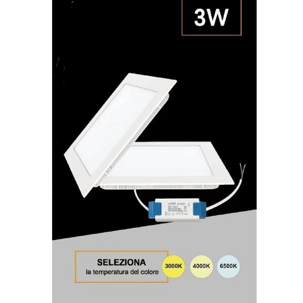 Trade Shop - Pannello Led Incasso Quadrato Slim Plafoniera 3w Cct 3 Colorazioni Luce P73a-q3c -