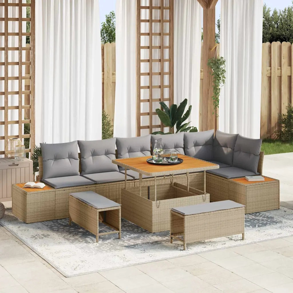 Set Divano da Giardino con cuscino 9 pcs Beige Poly Rattan 3364877