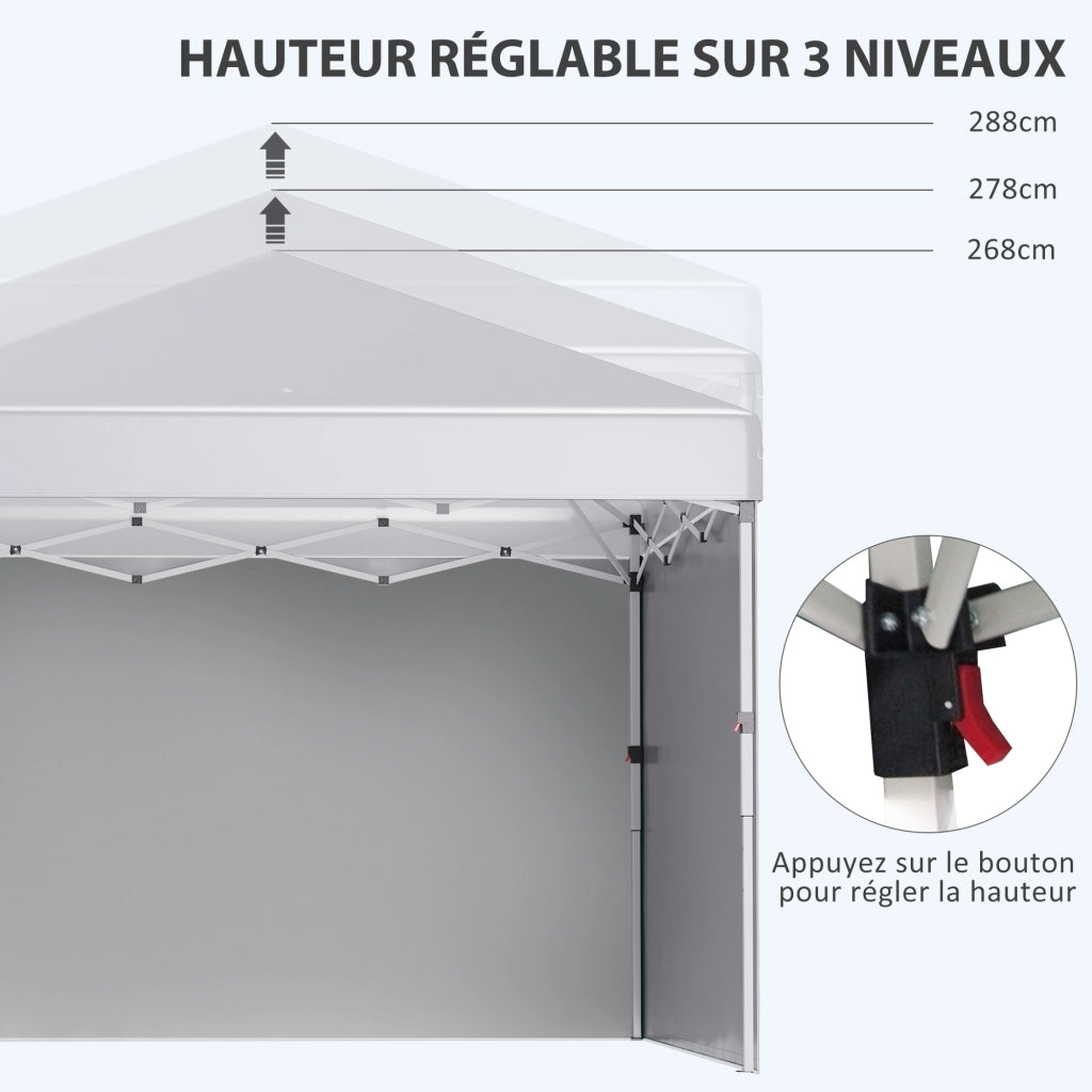 Tonnelle da giardino pop-up regolabile in altezza con protezione laterale ¨C zephmum ¨C 297x297x288 cm bianco