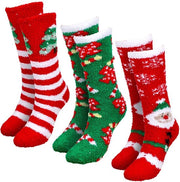 Calze di Natale 3 Pair - Calze Alta Caviglia - Felpa Coral Zitta - Rosso/Verde - Strettezza Elastica - Ideali per Feste - Calze Alta Caviglia