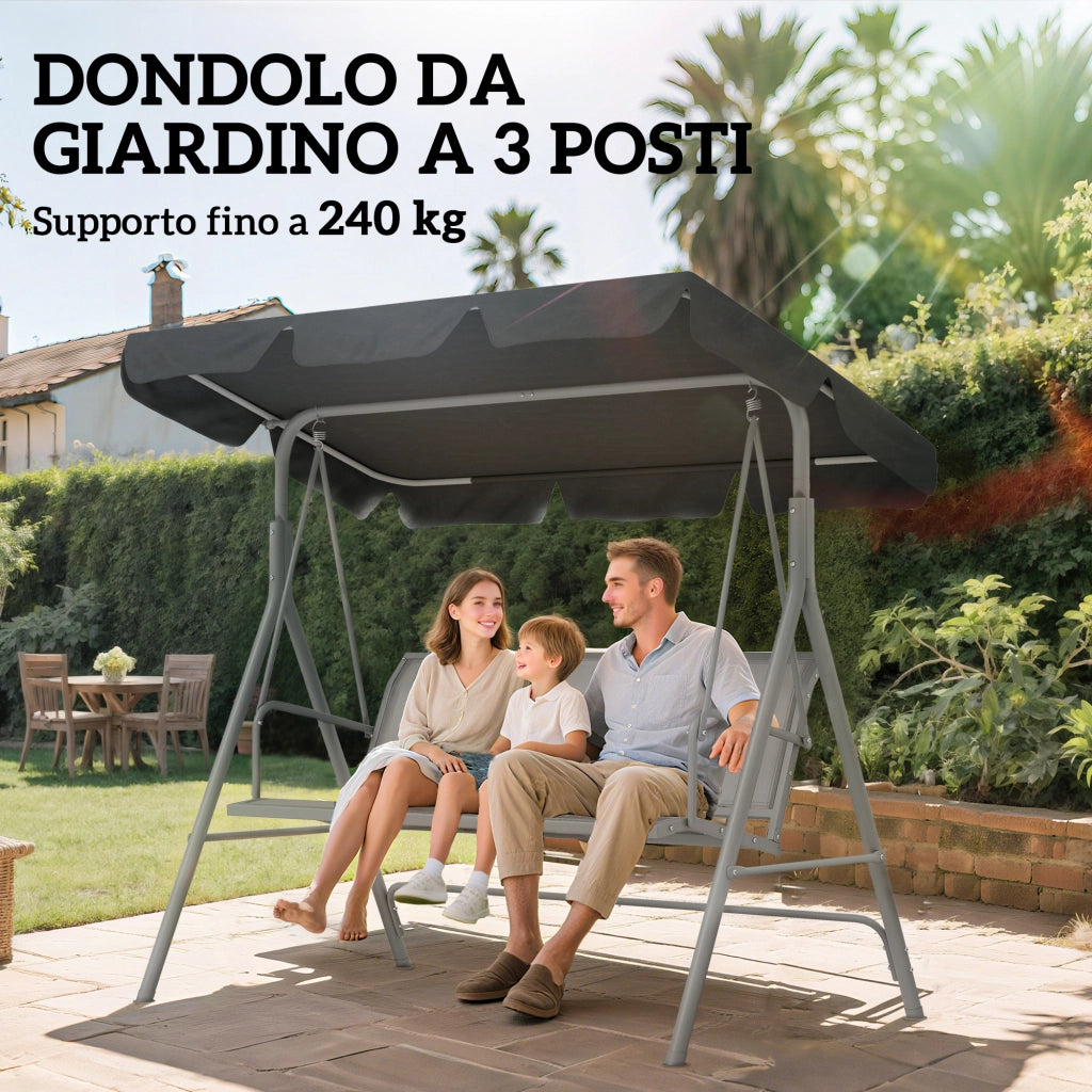 Dondolo 3 Posti ¨C Zephmum ¨C Grigio Metallo 171x108x154 cm