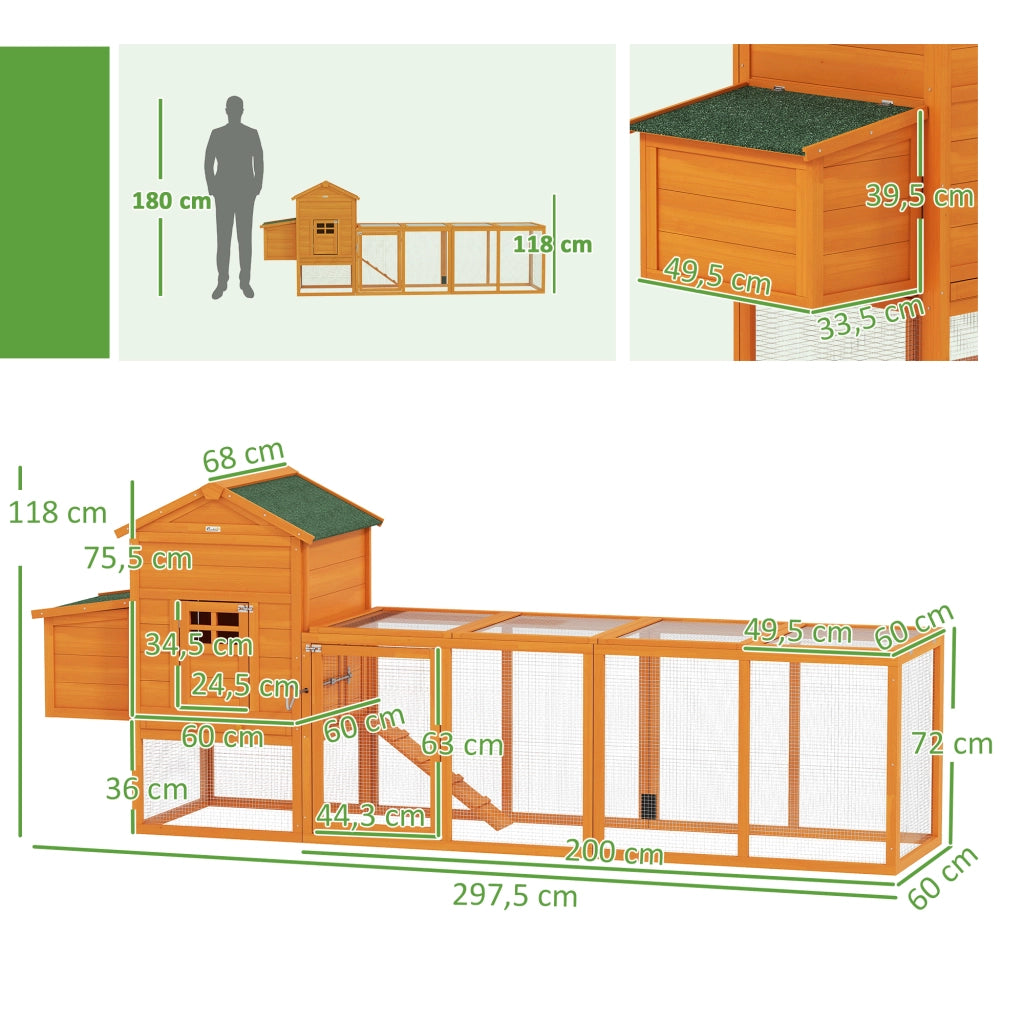 Pollai in Legno per 3-6 Galline con Tetto e Nido ¨C Zephmum ¨C 297.5x68x118 cm