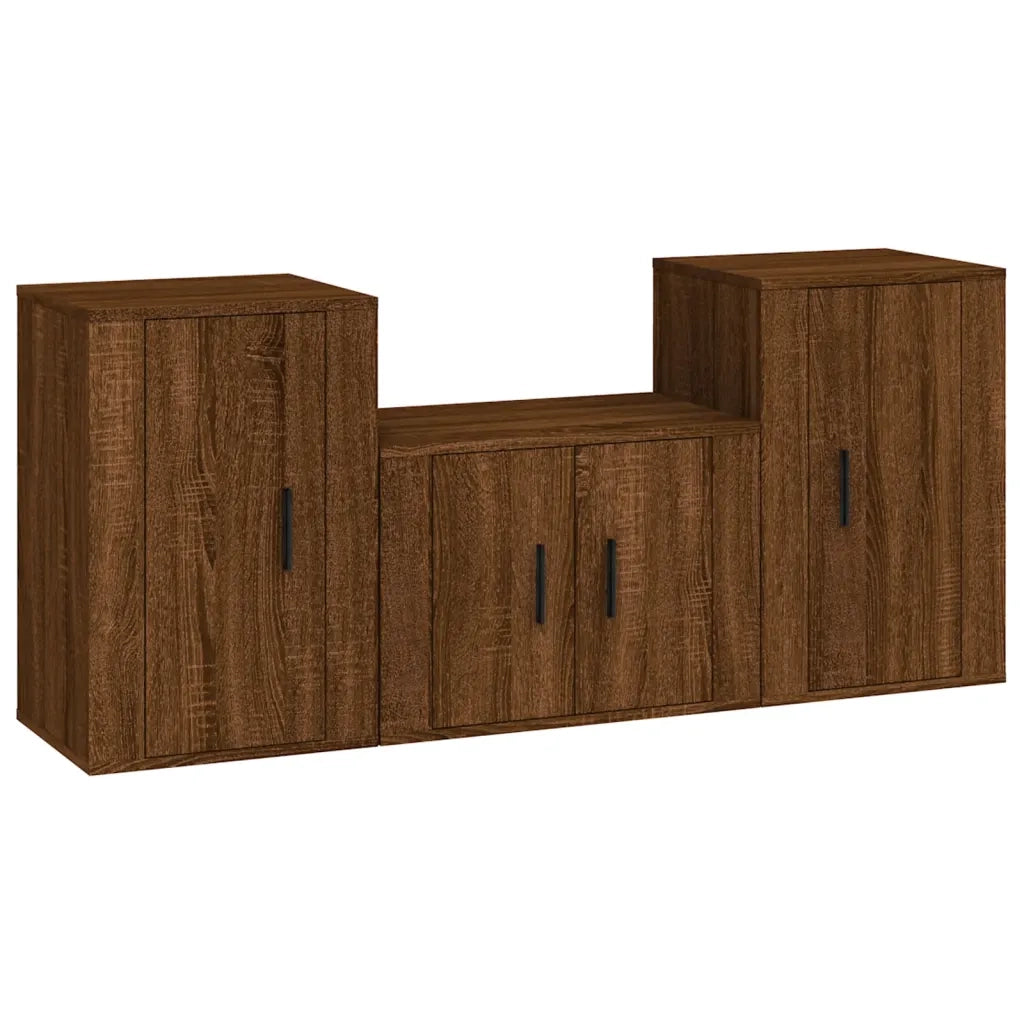Set Mobili Porta TV 3 pz Rovere Marrone in Legno Multistratocod mxl 100777