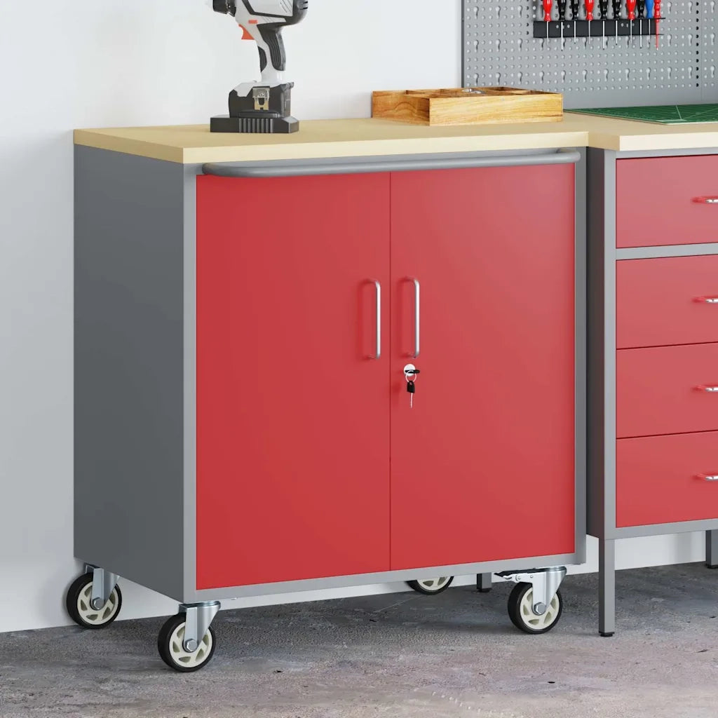 Banco da lavoro con lo scaffale Rosso e Grigio 75 x 45 x 85 cm CFW6426685