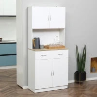Credenza Cucina con Armadietti a 2 Ante e Cassetto in Legno, 80x40x180cm, Bianco