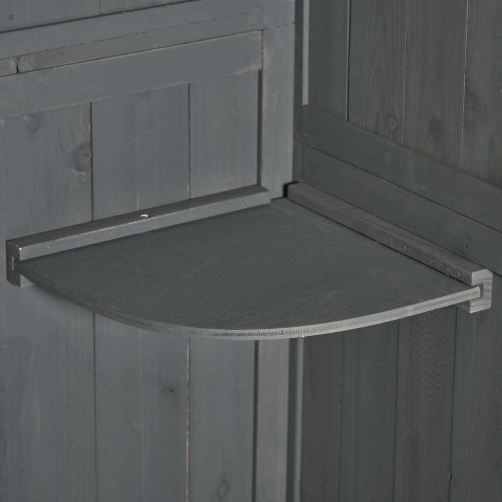 Armadio da giardino in legno con 3 ripiani removibili, tetto impermeabile e finestra, grigio, 77 × 54,2 × 179 cm