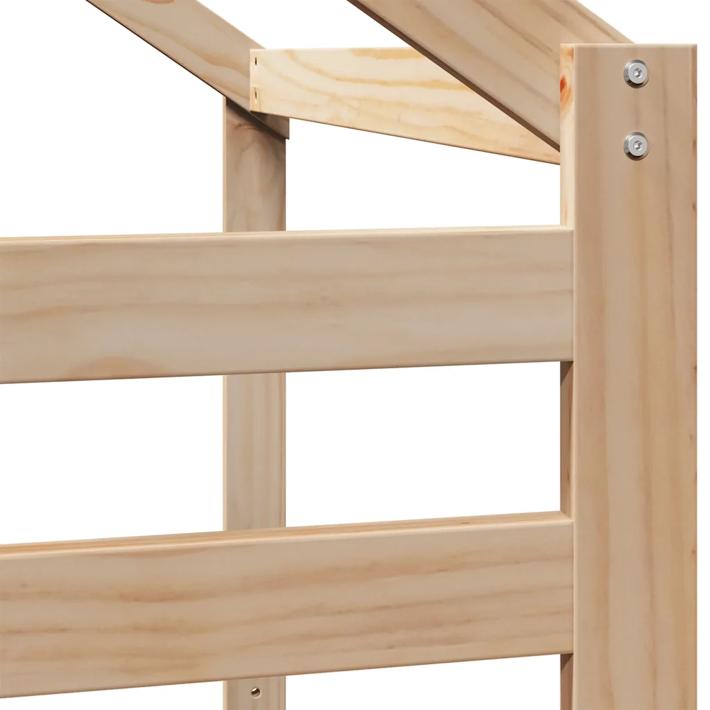 Letto a Soppalco con Tetto 75x190 cm in Legno Massello di Pino