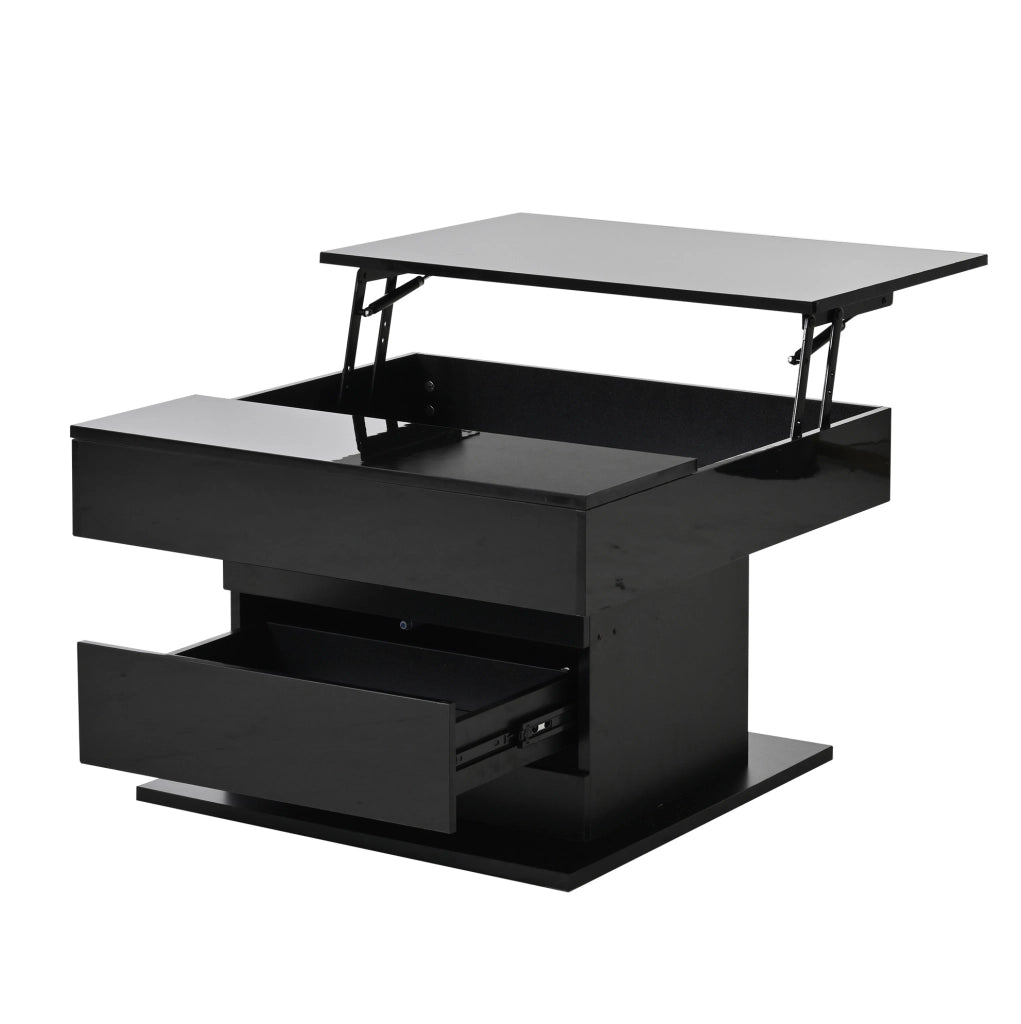 Tavolino da caffè 70x70x45 cm rialzabile; girevole 360°; in pannello truciolare nero lucido