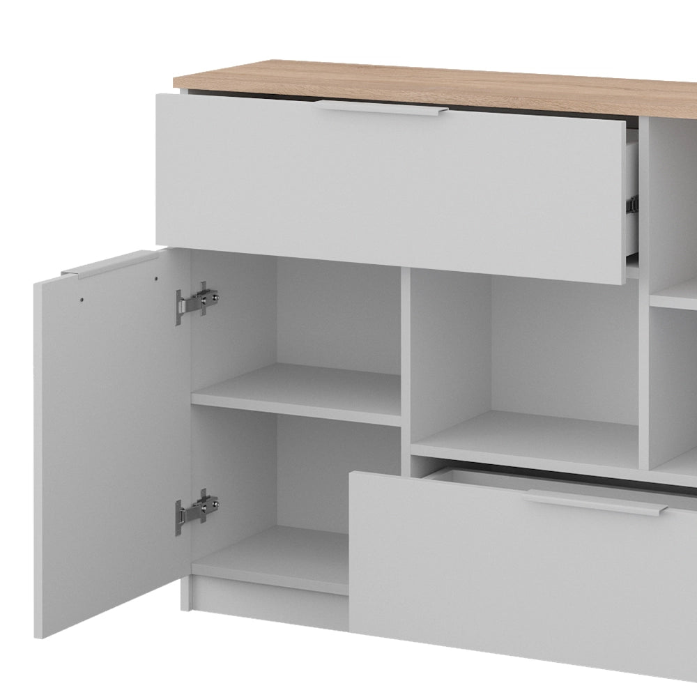 Vicco Cassettiera per camera da letto Bianco/Sonoma 120 x 83.6 cm 2x porta, 2x cassetto e 1x scomparto aperto