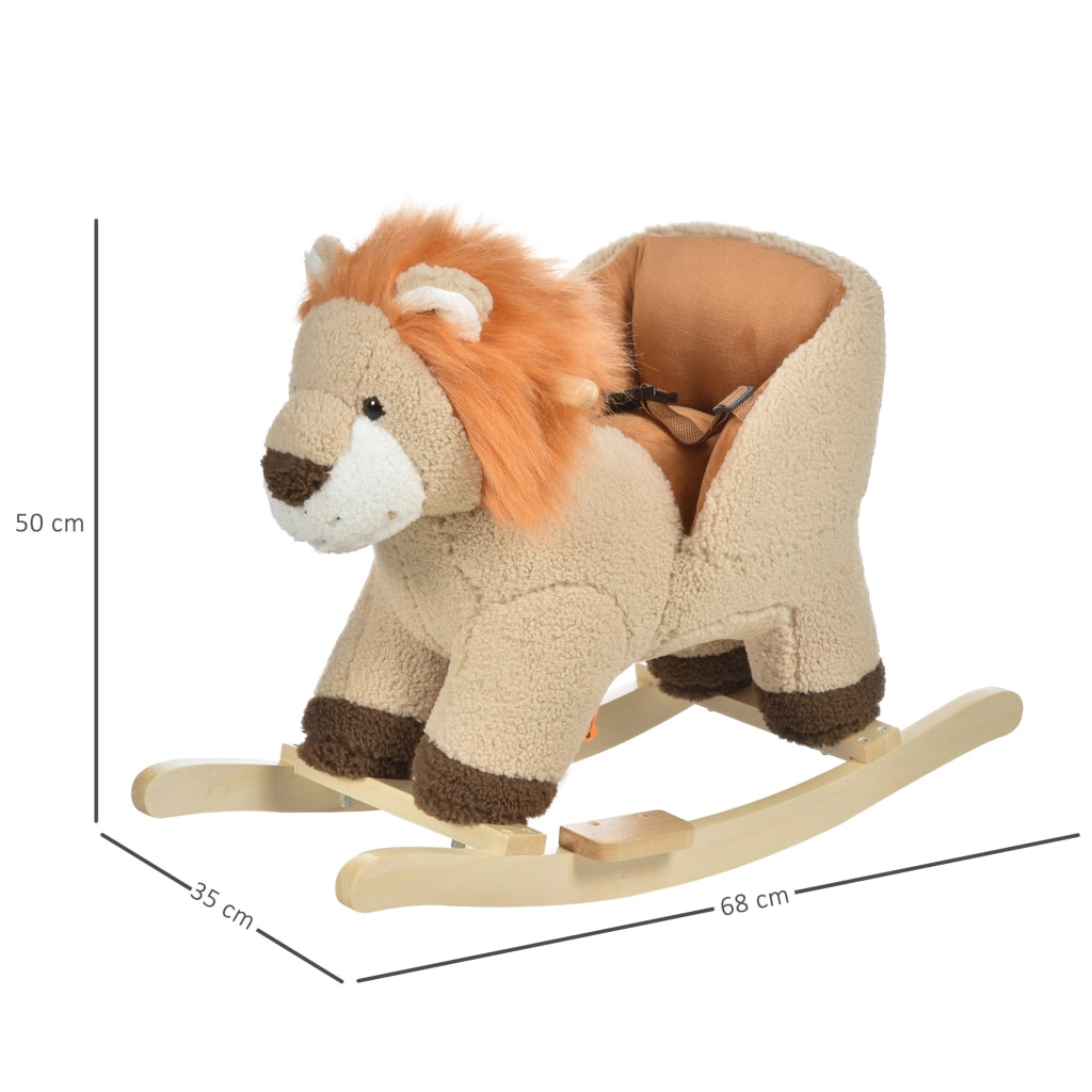EasyComfort Dondolo Giocattolo a Forma di Leone per Bambini 18-36 Mesi, Ruggisce (3 Batterie Incluse), in Legno e Peluche