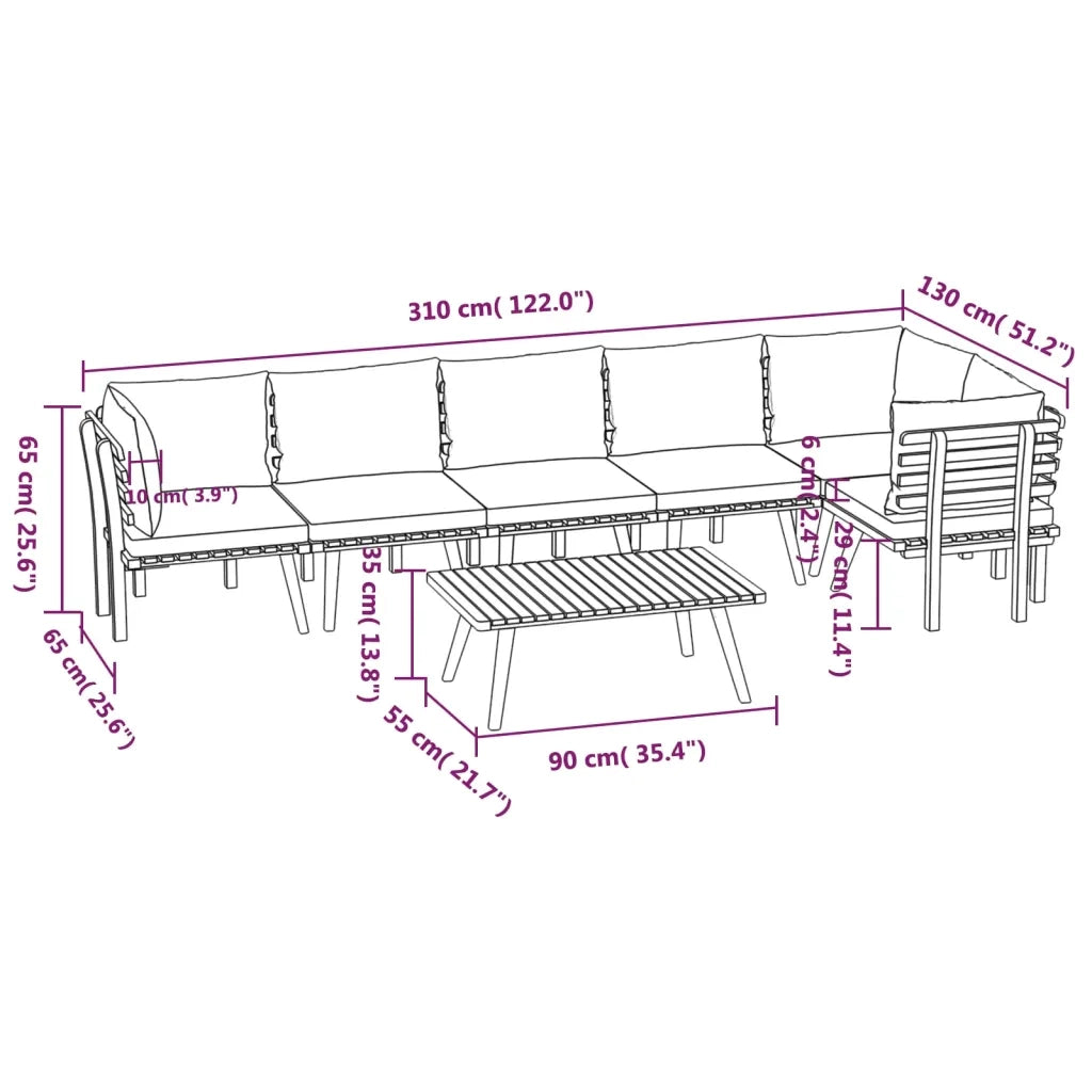 Set Divani da Giardino 7 pz con Cuscini in Massello di Acacia 3087031