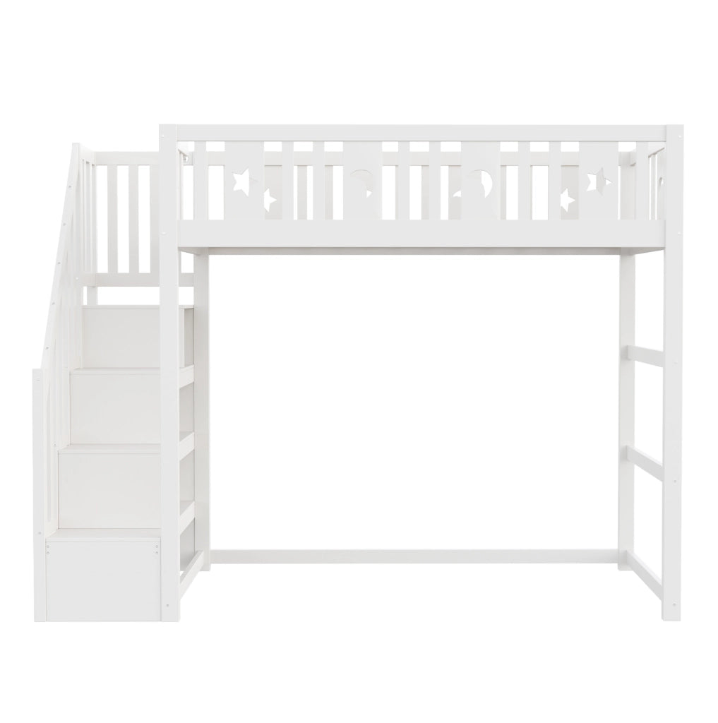 Letto a soppalco per bambini 90x200 cm con scala; ripiani e area relax; bianco