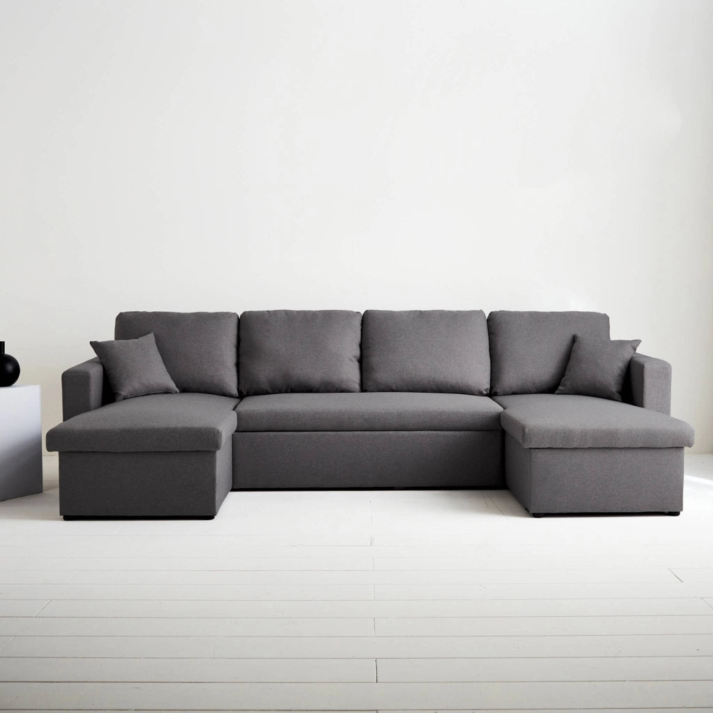 Divano letto panoramico in tessuto, 4 posti, grigio scuro