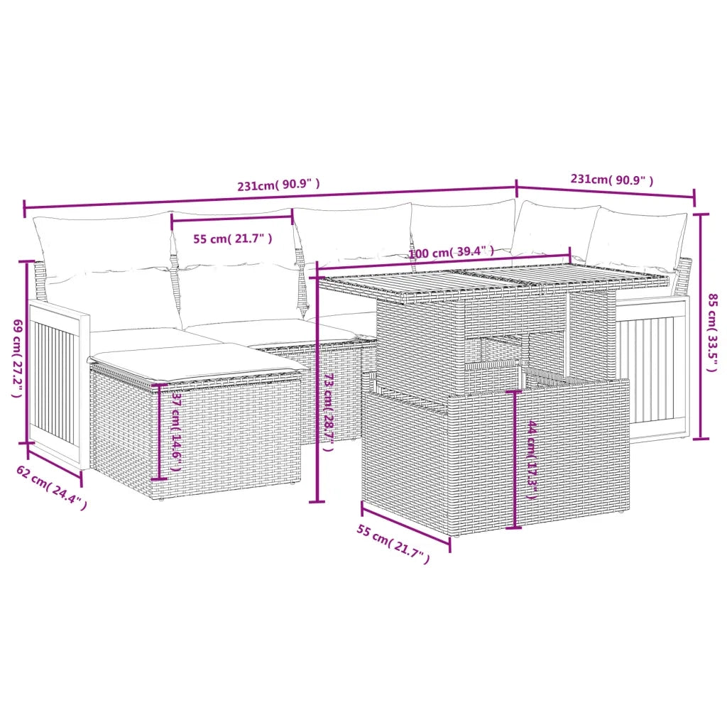 Set Divano da Giardino 6 pz con Cuscini Nero in Polyrattan 3273946