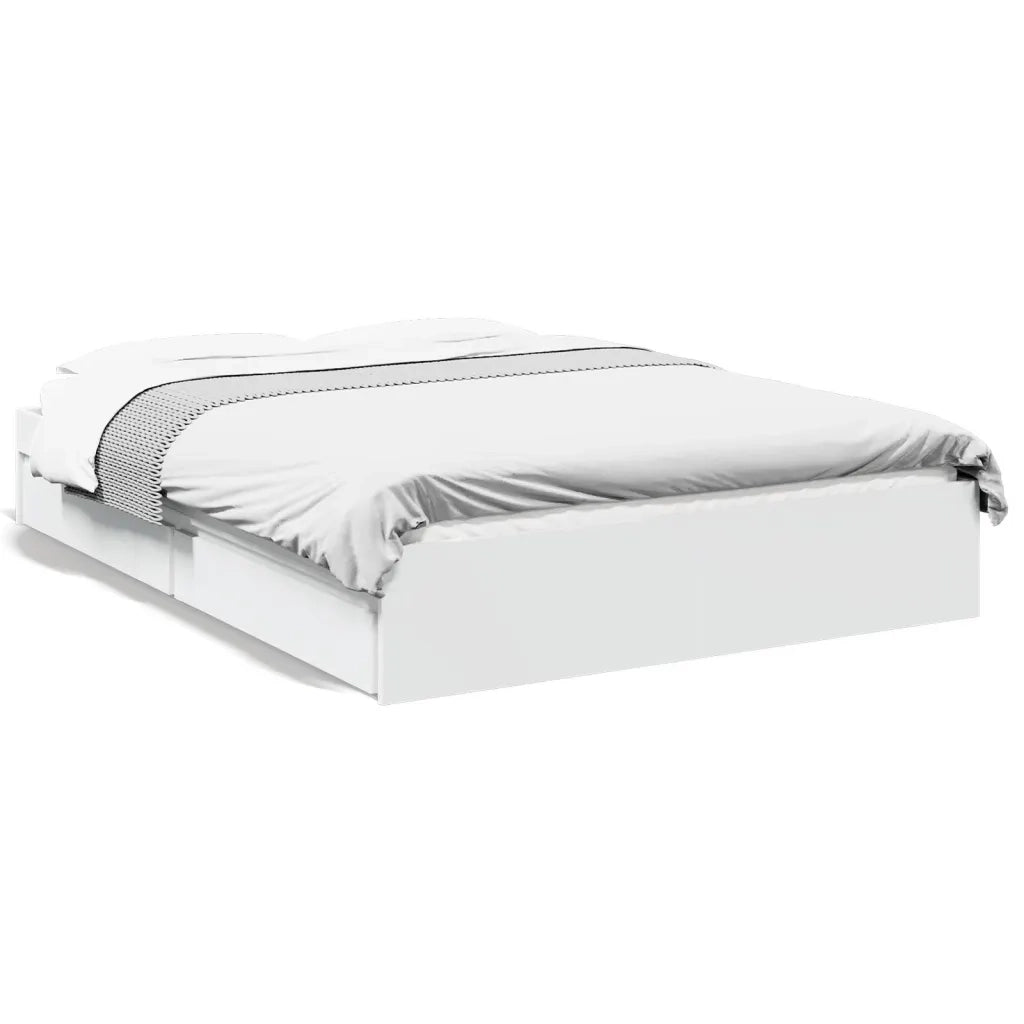 Letto matrimoniale | Letto per adulti | Giroletto con Cassetti Bianco 120x190 cm in Legno Multistrato