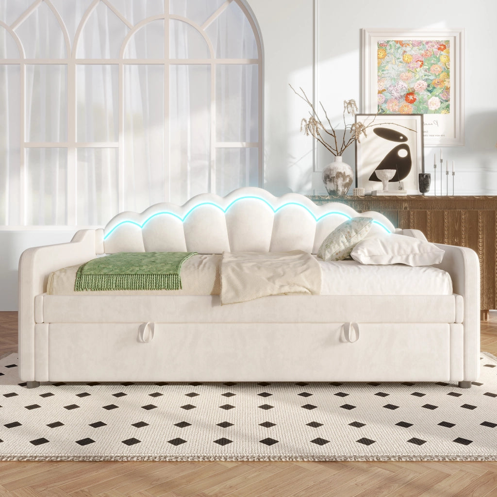 LETTO Divano letto idraulico con contenitore 90x200 cm velluto beige