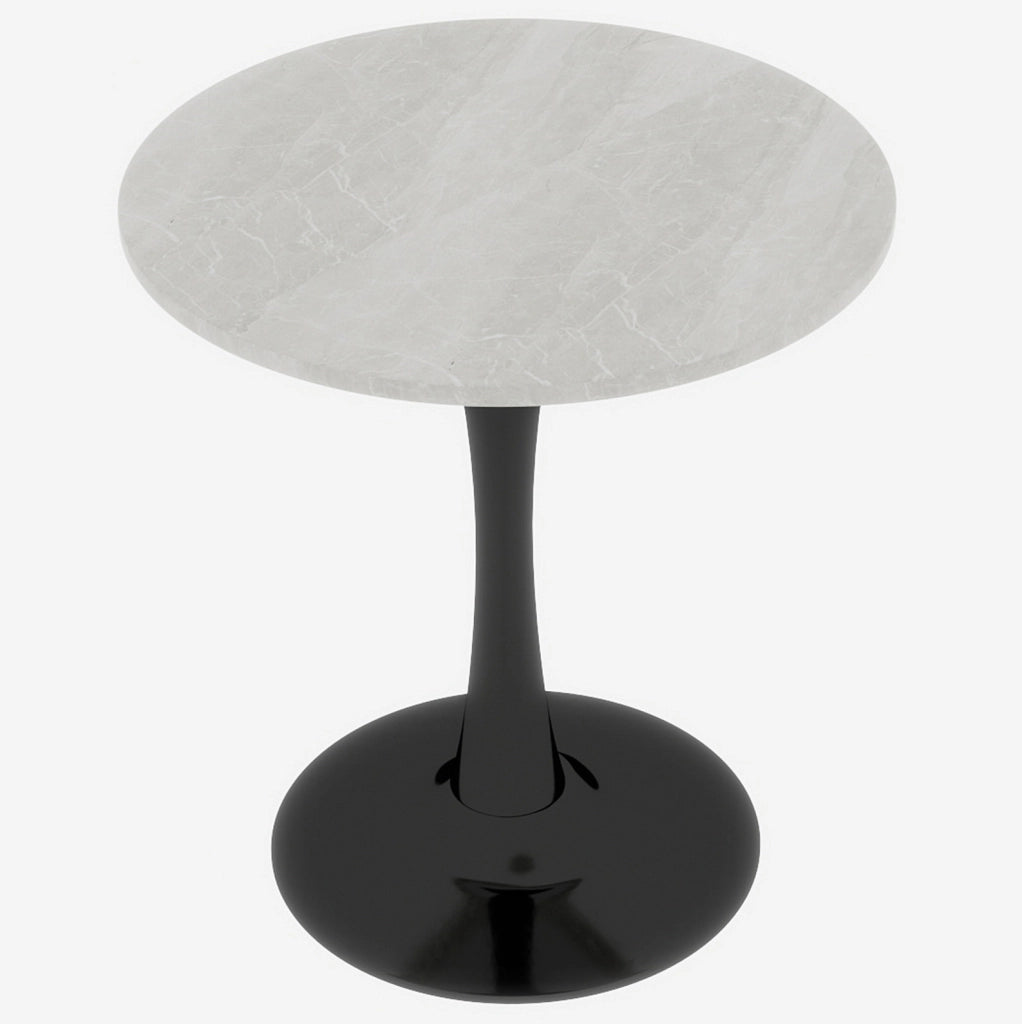 Tavolino rotondo in marmo artificiale nero e bianco 77;5x77;5x15;5 cm; design moderno