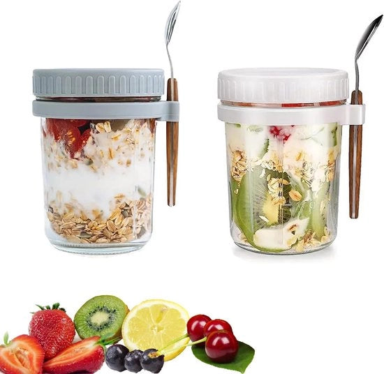 Bottiglie per Overnight Oats - Bicchieri per Muesli - Bicchieri a vaso - Overnight Oats - Avena - 2 pezzi - Must have per il tuo colazione!