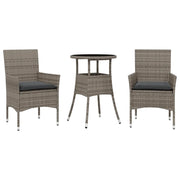 Set da Pranzo da Giardino 3 pz | Set Salotto da Giardino con Cuscini Polyrattan e Vetro